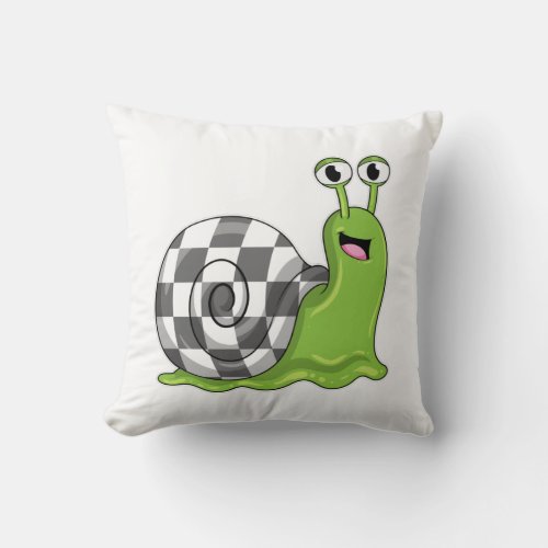 Snail at Chess with Chessboard Throw Pillow