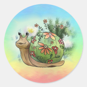 snail at the pond classic round sticker