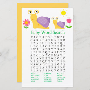 Snail Baby Shower Word Search Game
