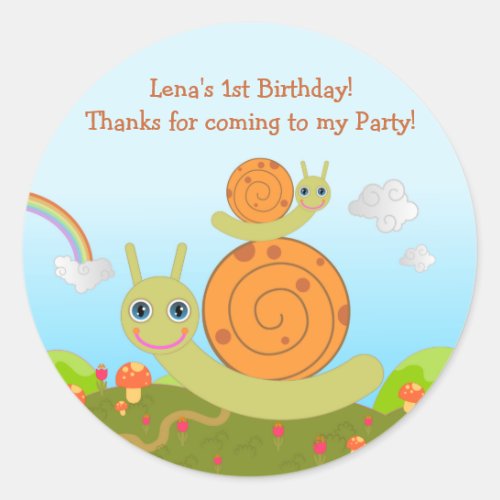 Snail Birthday Party thank you note Classic Round Sticker