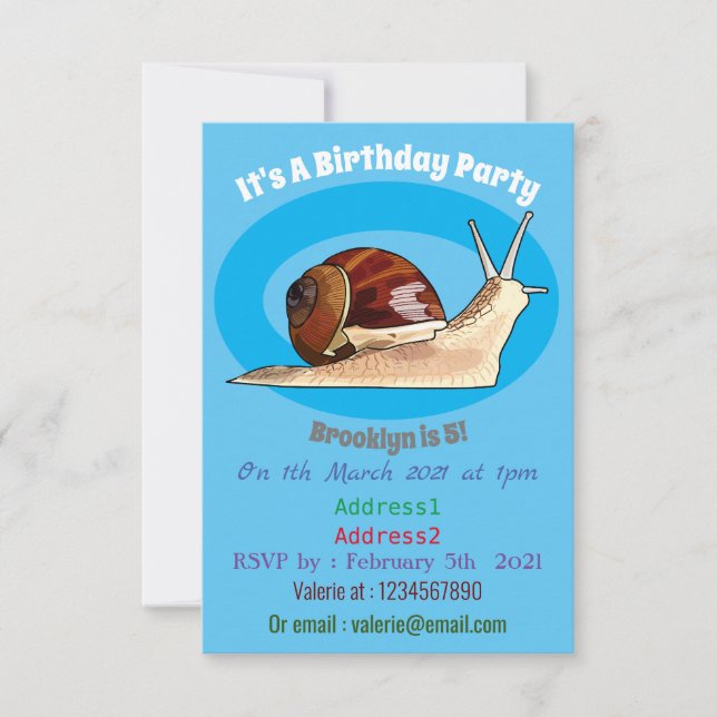 Snail cartoon illustration invitation (Front)