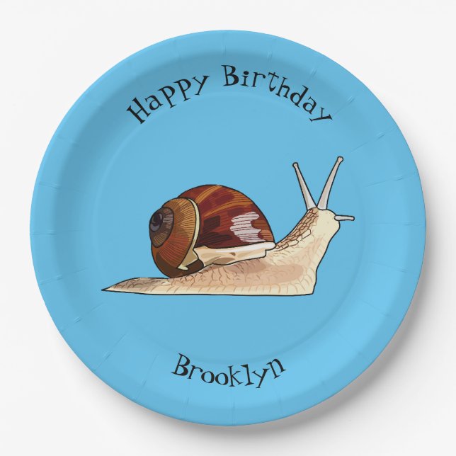 Snail cartoon illustration paper plates (Front)