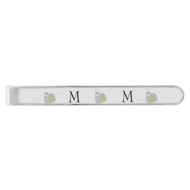 Snail Design Monogrammed Silver Finish Tie Bar (Front)
