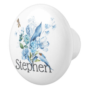 Snail Dragonfly Blue Bouquet Grey Name Drawer Knob