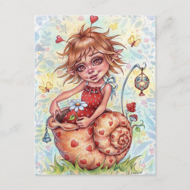 Snail Elfling Postcard Cute Fairy Hearts Fantasy (Front)