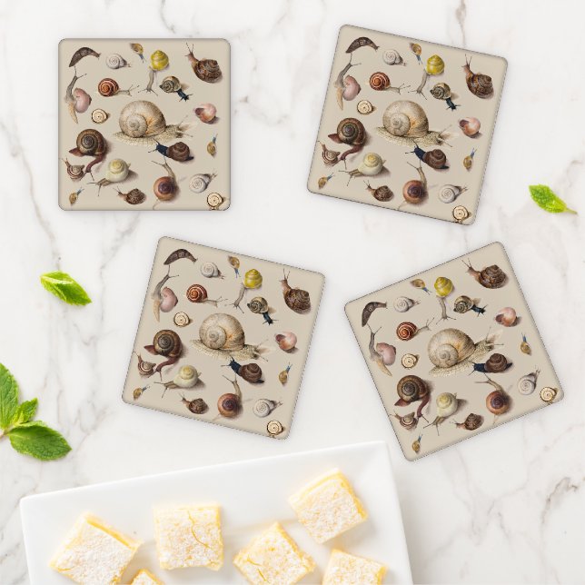 Snail Garden Pet Gastropod Slug Botanical Snails Coaster Set (In Situ)