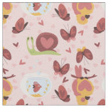 snail heart love butterflies romance valentines fabric
