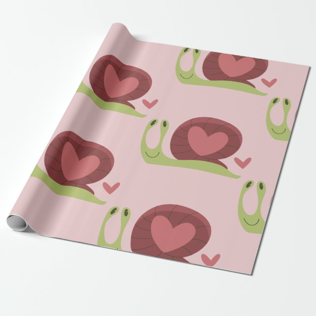 snail heart love romance valentines cute wrapping paper (Unrolled)