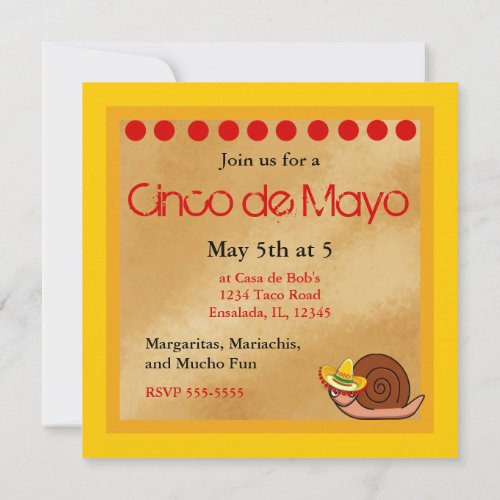 Snail in Sombrero Cinco de Mayo Invitation