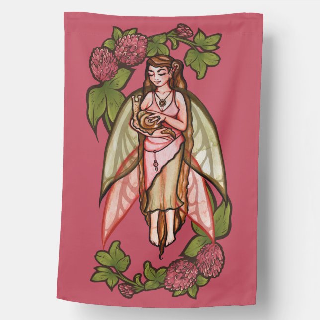 Snail Love cute goddess fairy snails red clover House Flag (Front)