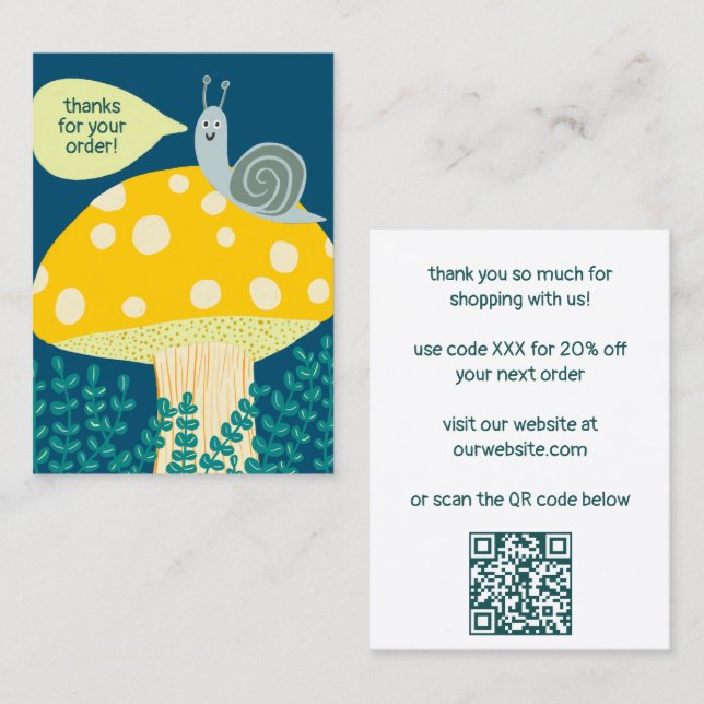 Snail Magical Mushroom CUSTOM Order Thanks QR Business Card (Front/Back)