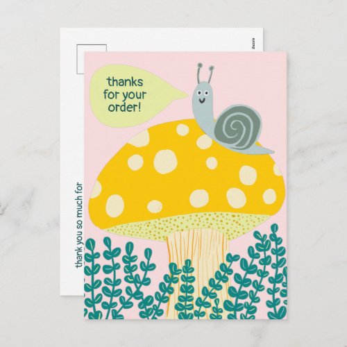 Snail Magical Mushroom CUSTOM Order Thanks QR Postcard