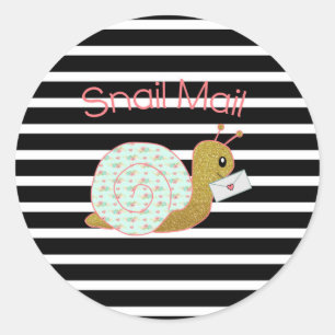Snail Mail Sticker - black and white stripes gold