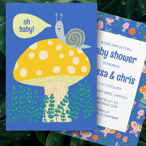 Snail Mushroom Cute Adorable CUSTOM BABY SHOWER  Invitation
