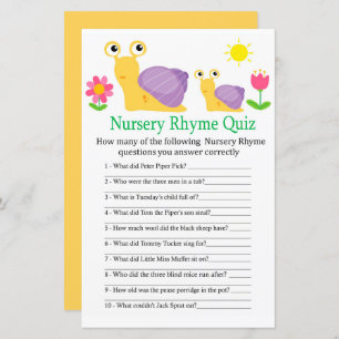 Snail Nursery Rhyme Quiz baby shower game