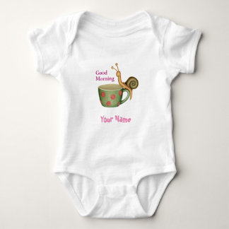 Snail on a coffee cup baby bodysuit