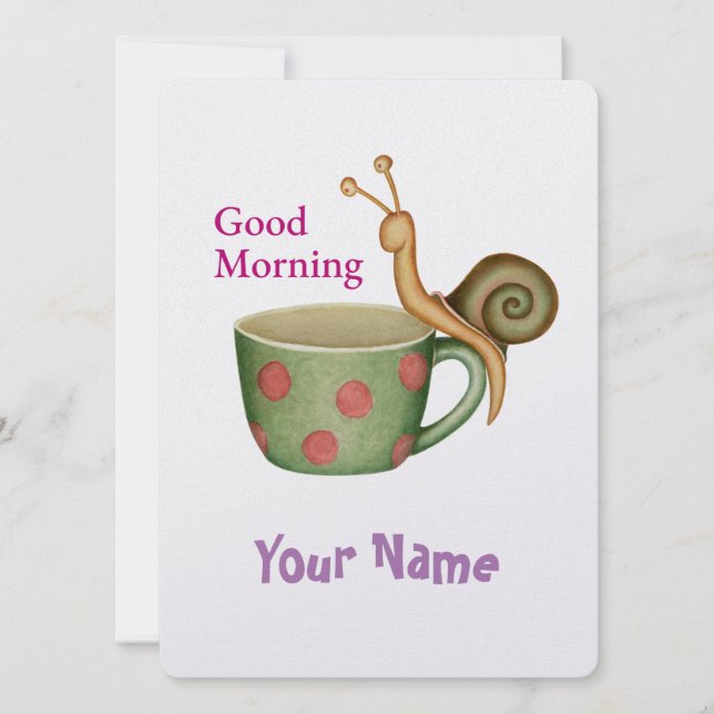 Snail On a Coffee Cup Holiday Card (Front)