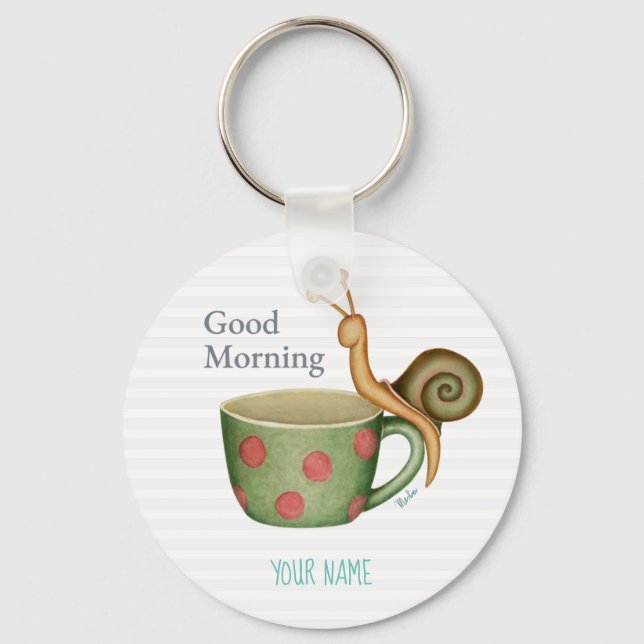 Snail On a Coffee Cup  Keychain (Front)