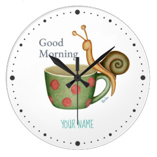 Snail On a Coffee Cup Large Clock