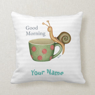 Snail On a Coffee Cup Throw Pillow