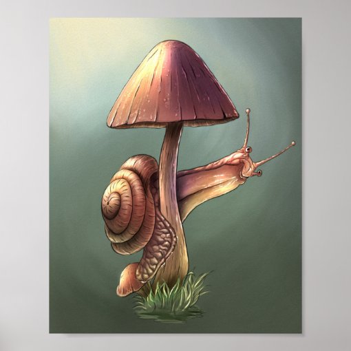 Snail on the mushroom poster | Zazzle