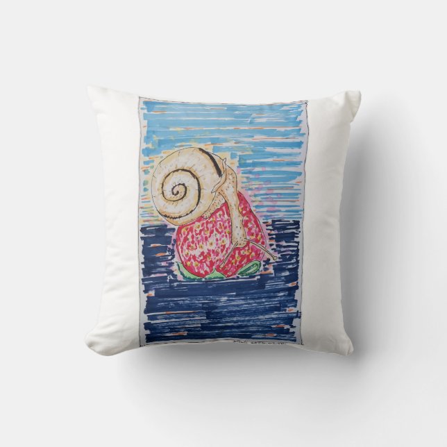 Snail on the Strawberry Throw Pillow (Front)