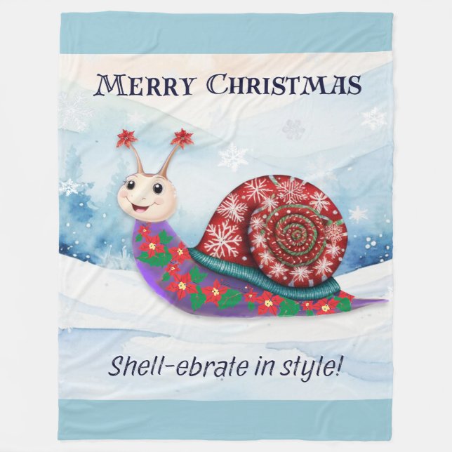 Snail Pun Humorous Funny Merry Christmas Picture Fleece Blanket (Front)