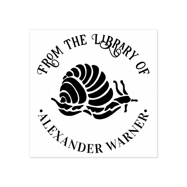 Snail Silhouette Seashore Beach Round Library Book Rubber Stamp (Imprint)