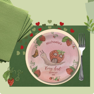 Snail & Strawberry 'Berry First' Party Paper Plates