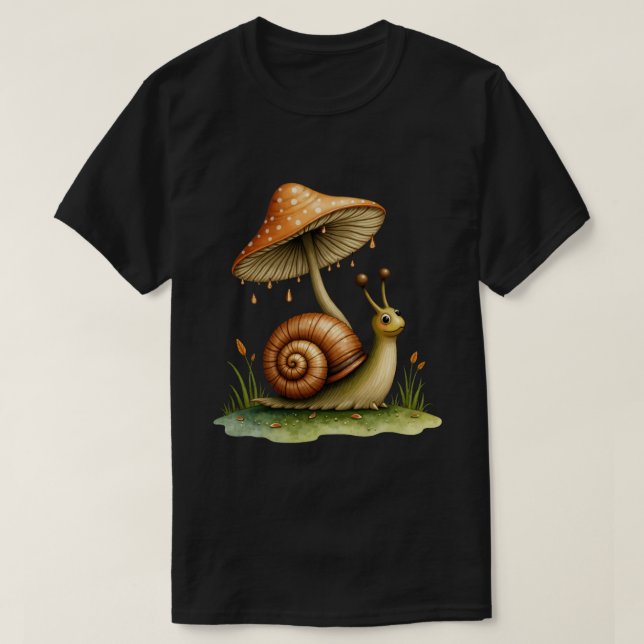 Snail Under Mushroom T-Shirt (Design Front)