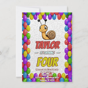 Snail Unique Personalized Birthday Invite Kids