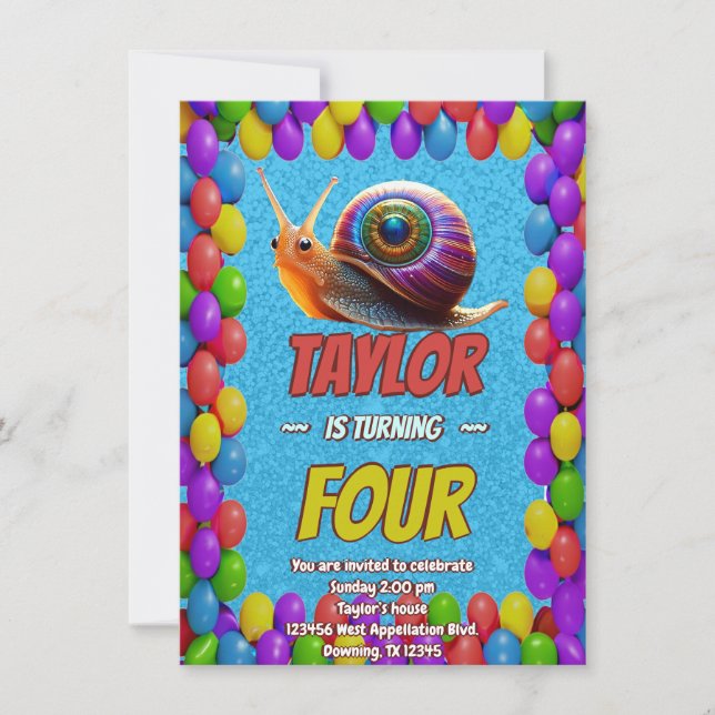 Snail Unique Personalized Birthday Invite Kids (Front)