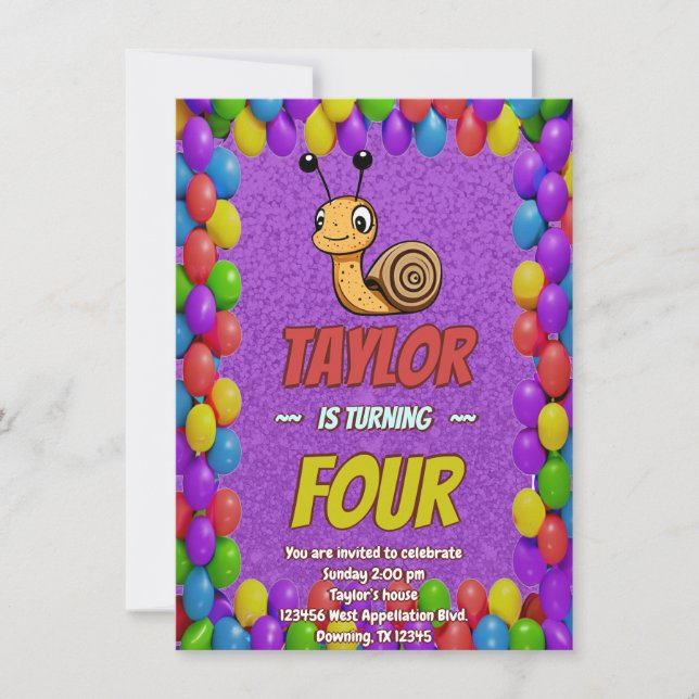 Snail Unique Personalized Birthday Invite Kids (Front)