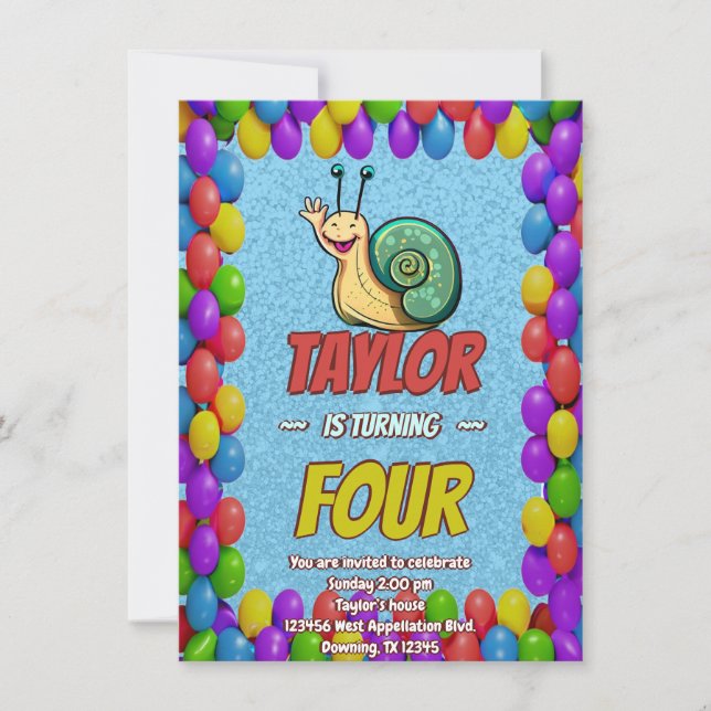 Snail Unique Personalized Birthday Invite Kids (Front)