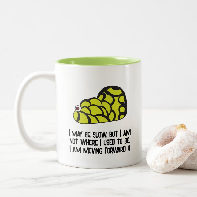 Snail Whimsical Funny  Two-Tone Coffee Mug (With Donut)