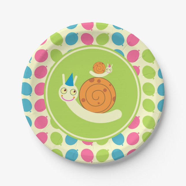 Snails and Balloons children Birthday Party Paper Plates (Front)