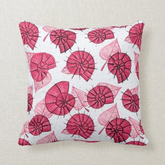 Snails And Leaves Nature Lover Pattern In Pink Throw Pillow