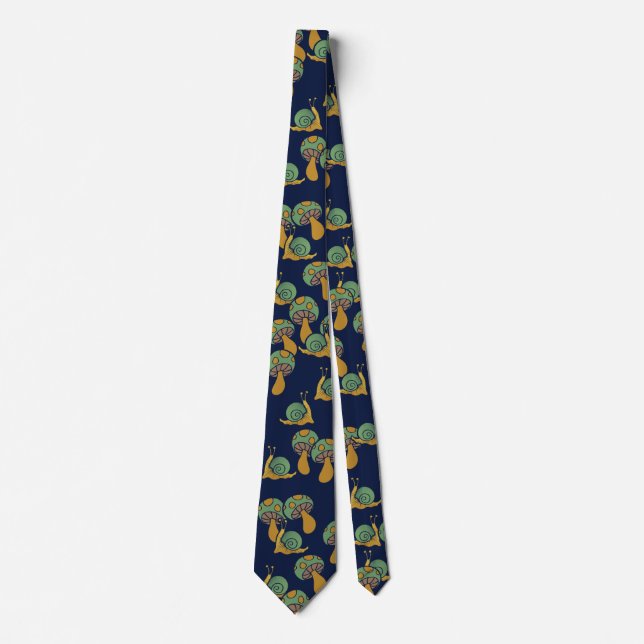 Snails and Mushrooms Retro Snail Mushroom Pattern Neck Tie (Front)