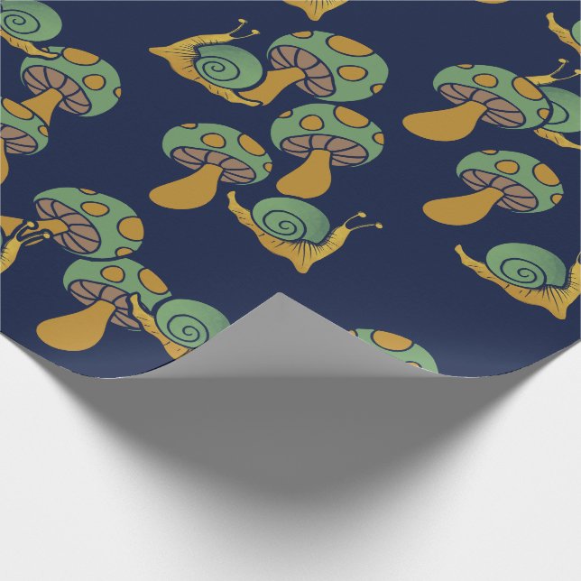 Snails and Mushrooms Retro Snail Mushroom Pattern Wrapping Paper (Corner)