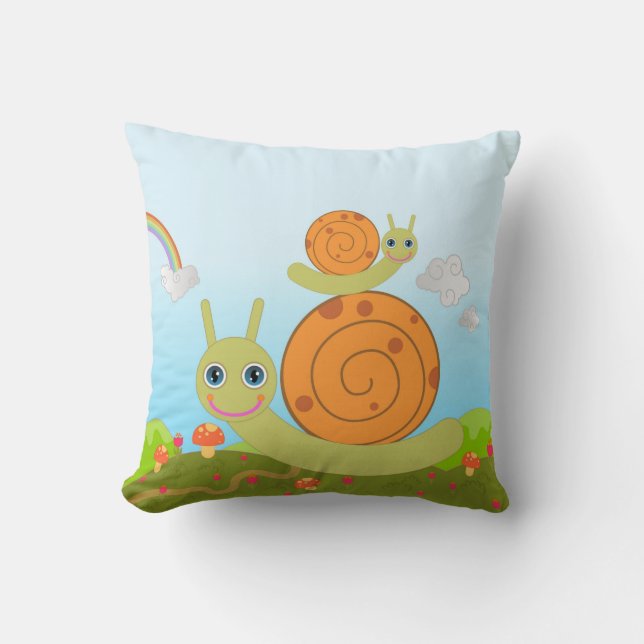 Snails and mushrooms throw pillow (Front)