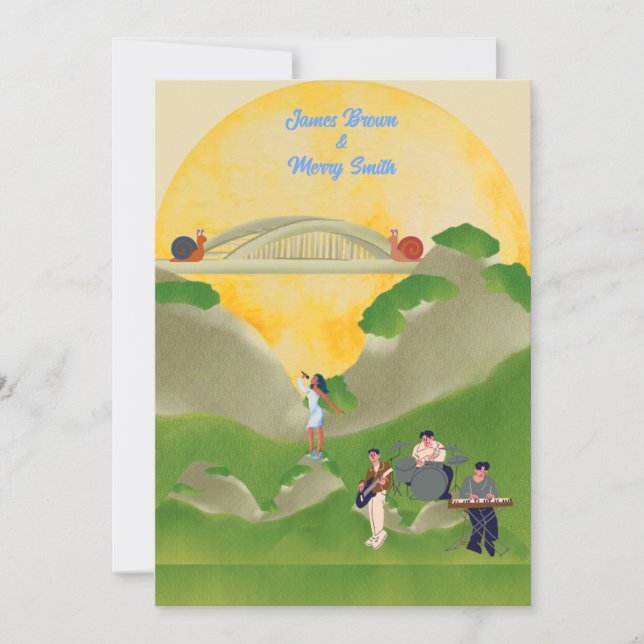 Snails Bridge Singer Music Band Sun Wedding Invitation (Front)