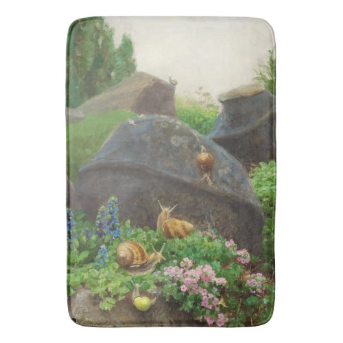 Snails in a Rock Garden by HA Brendekilde Bath Mat