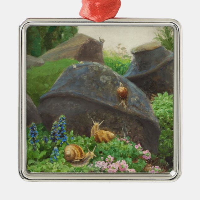 Snails in a Rock Garden (by H.A. Brendekilde) Metal Ornament (Front)