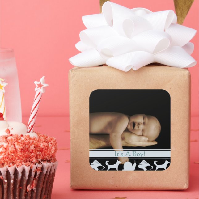 Snails Shells & Puppy Dog Tails Baby Boy Photo  Square Sticker (Party)