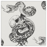 snake and broken human skull fabric