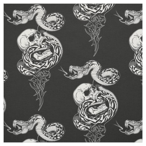 snake and broken human skull fabric