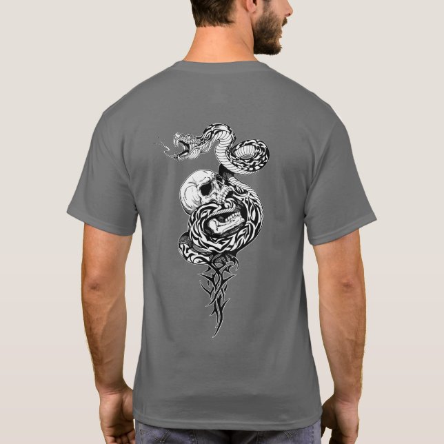 snake and broken human skull T-Shirt (Back)