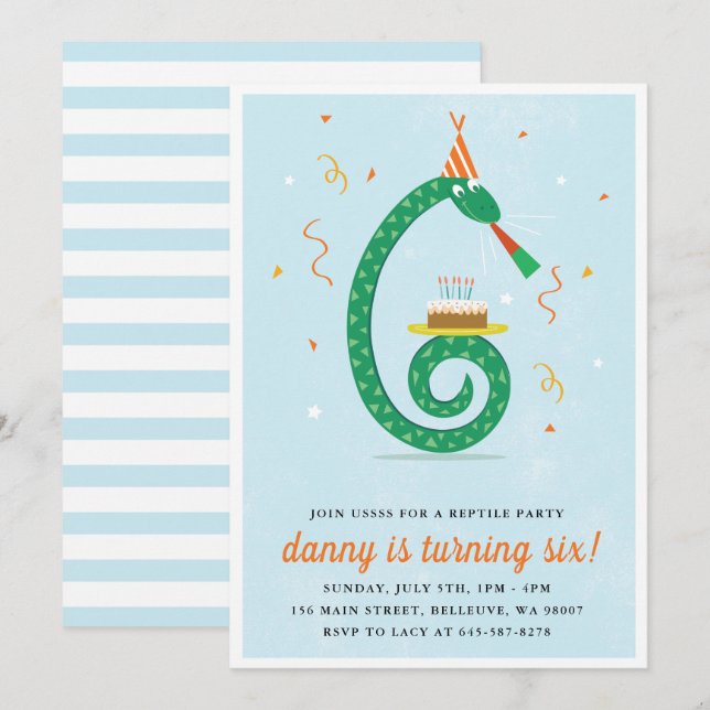 Snake and cake Birthday party invitation (Front/Back)