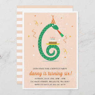 Snake and cake Birthday party invitation_peach Invitation