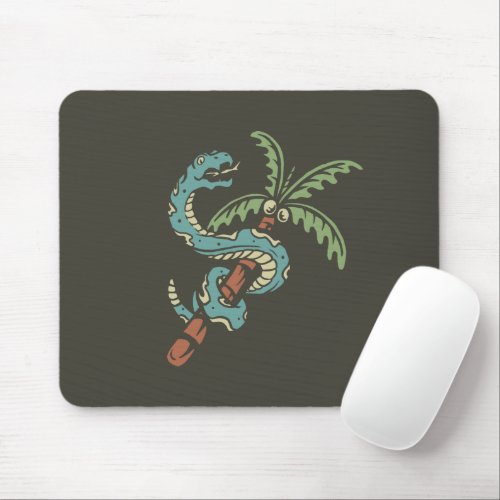 Snake and Coconut Tree Mouse Pad